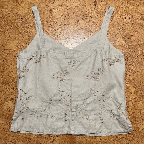 Johnny Was Vintage 100% Linen Floral Embroidered Tank Top In Beige Sz L - Picture 9 of 13